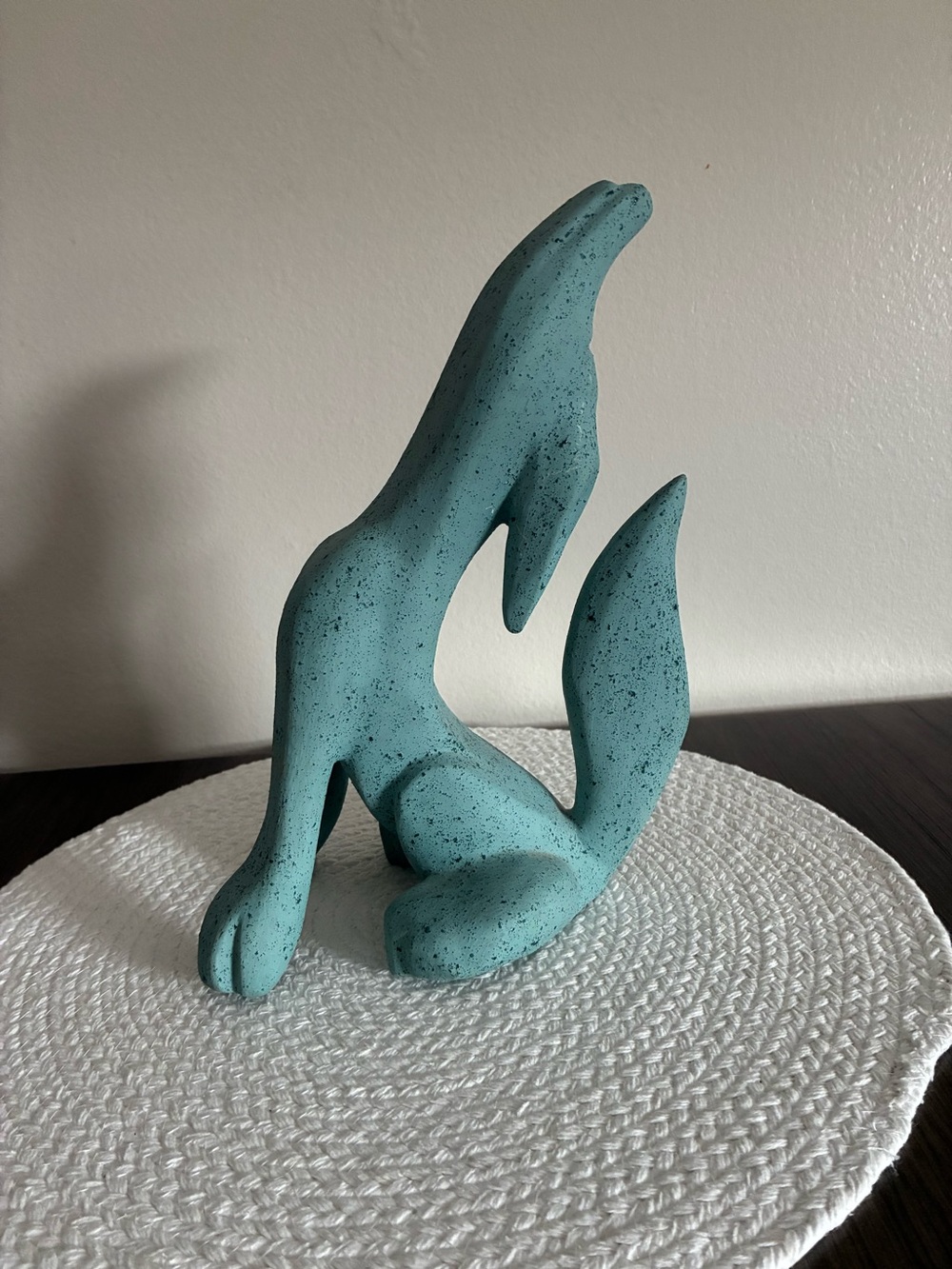 Abstract Teal Ceramic Fox Sculpture - Modern Home Art